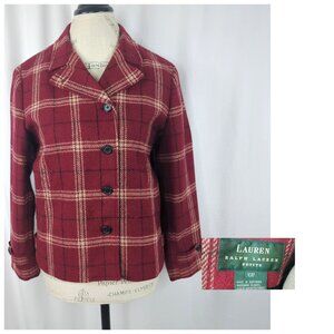 Ralph Lauren Red Plaid Bomber Jacket 10P Wool